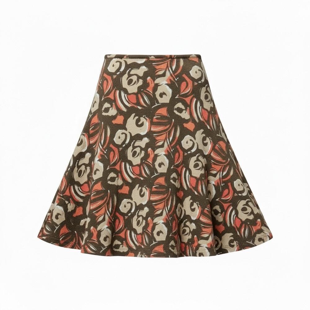 Lane Bryant Linen Blend Floral A-Line Pull On Skirt 14/16 Brown Coral